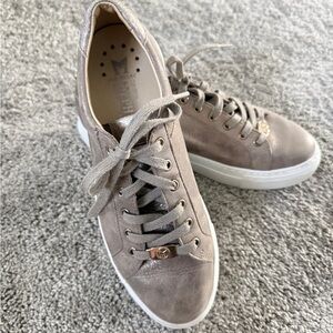 Mephisto Taupe Metallic Suede-Trim Lace-Up Sneakers NWOT